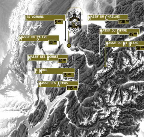 Temps accès massifs Plan des temps d'accès aux massifs de haute Savoie.